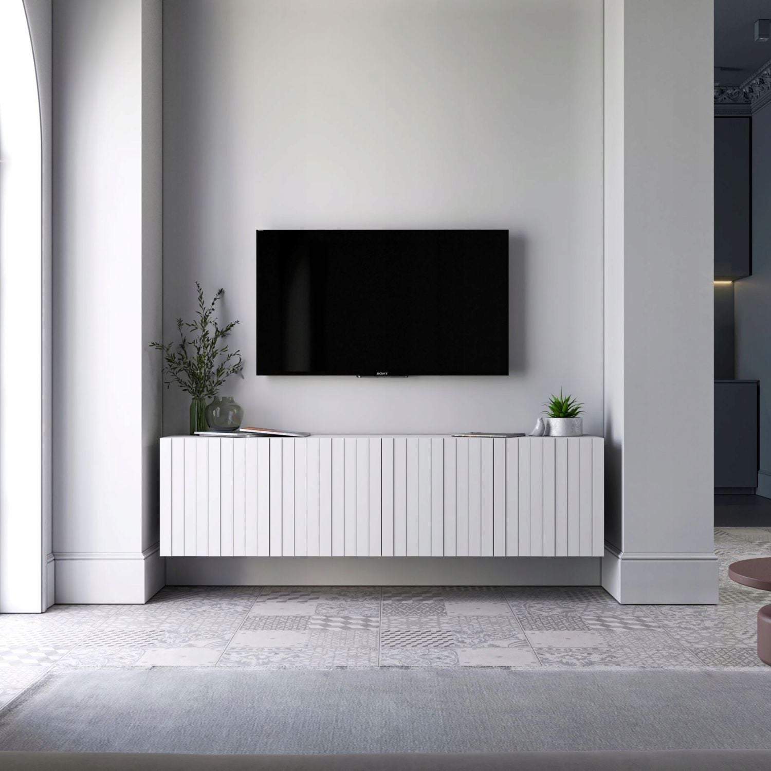 Elpis Glamour Wall-Mounted TV Cabinet with Storage 4D 150cm - White Matt