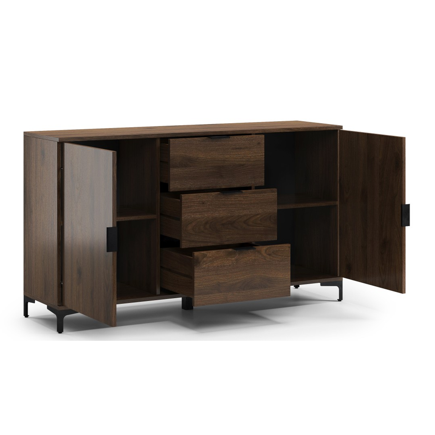 Lana Modern Storage Sideboard with Cabinets and Drawers - Elegant Walnut