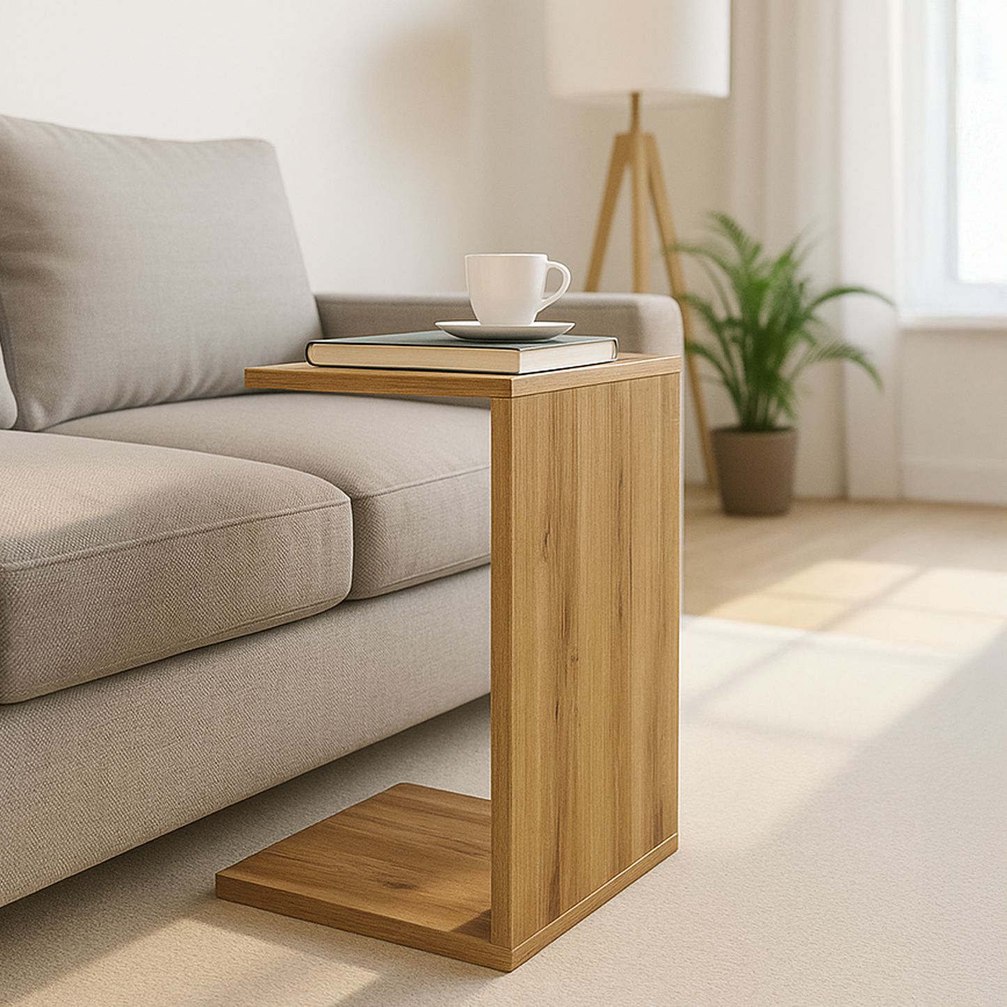 C-Shaped End Table Perfect for Sofa, Bed or Lounge Area - Wotan Oak