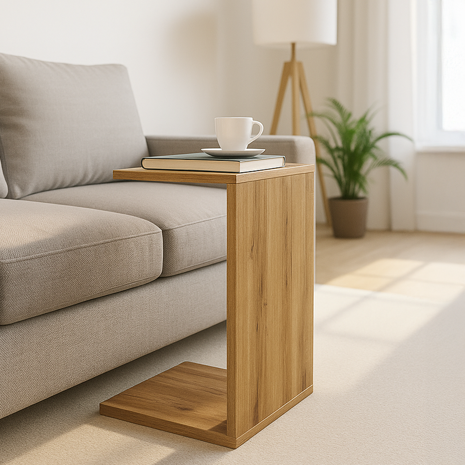 C-Shaped End Table Perfect for Sofa, Bed or Lounge Area - Wotan Oak