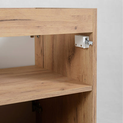 Flow 1 Door Fluted Bathroom Vanity Cabinet with Worktop 40cm - Gold Craft Oak