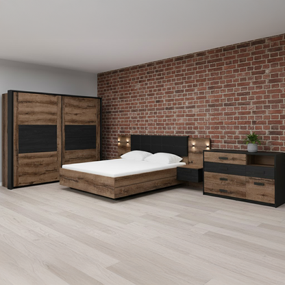 Kassel Bedroom Set 160B - Bed with Storage, Bedside Tables, Wardrobe and Chest of Drawers