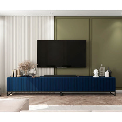 Elpis Glamour Standing TV Cabinet Media Unit with Storage Extra Long 8D 300cm - Navy Matt / Black Frame