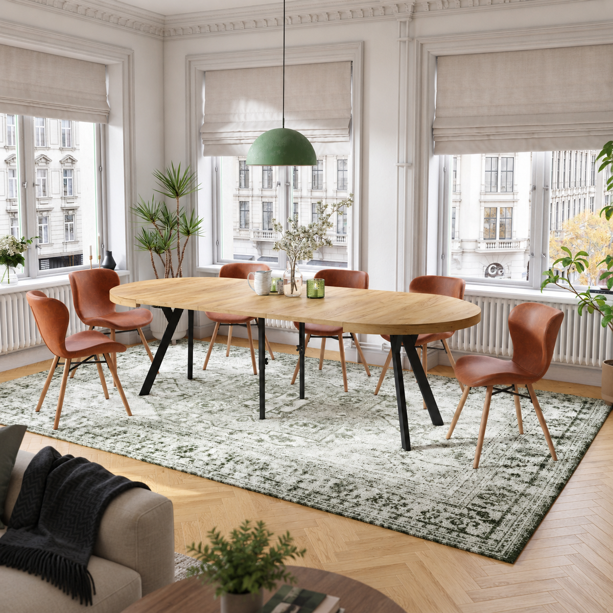 Altea Set of 2 Faux Leather Dining Chairs with Oak Legs - Retro Brandy