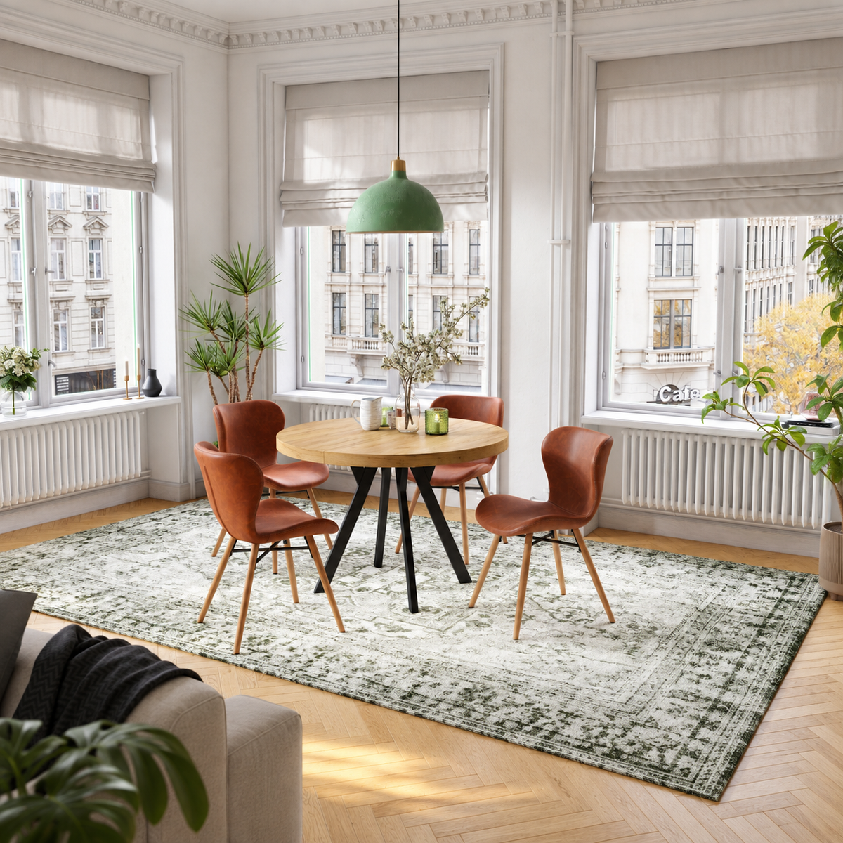 Altea Set of 2 Faux Leather Dining Chairs with Oak Legs - Retro Brandy