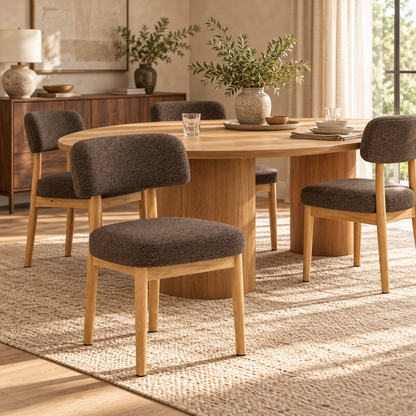 Toray Set of 2 Upholstered Dining Chairs with Oak Effect Frame - Brown