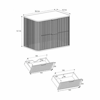 Elegance Glamour Style 2 Drawer Bathroom Wall Cabinet 80cm - Gold Craft Oak