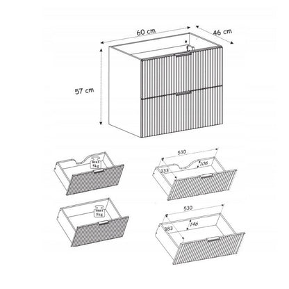 Flow 2 Drawer Standing Bathroom 60cm Vanity Cabinet with Basin - Cashmere