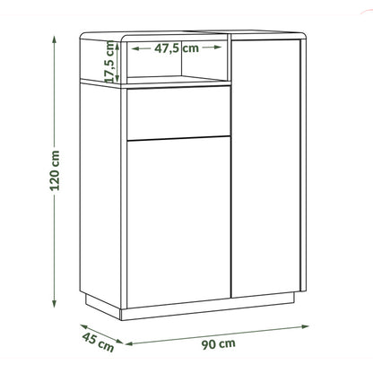 Folk Modern Loft Style Tall Sideboard with Drawer and Display Shelf - Anthracite/ Artisan Oak