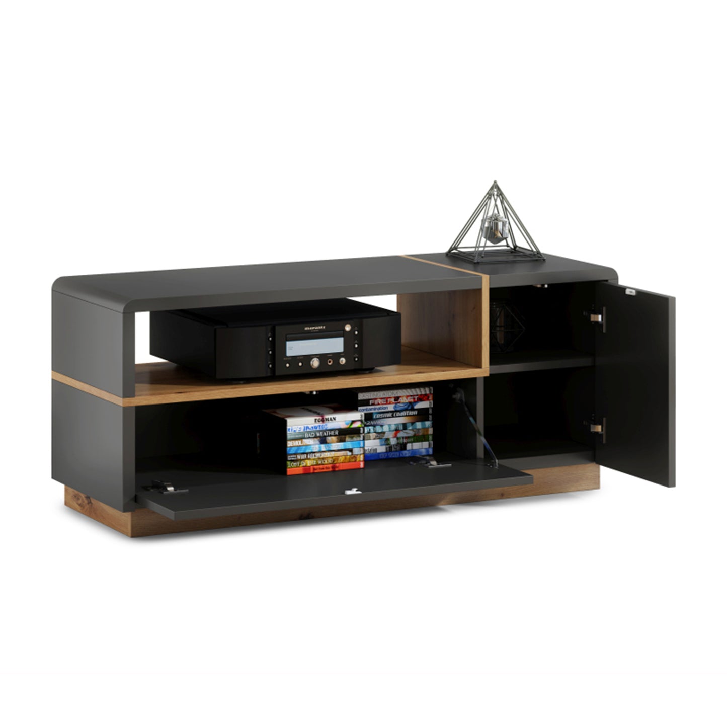 Folk Modern Loft Style TV Cabinet with Open Shelf – Anthracite / Artisan Oak