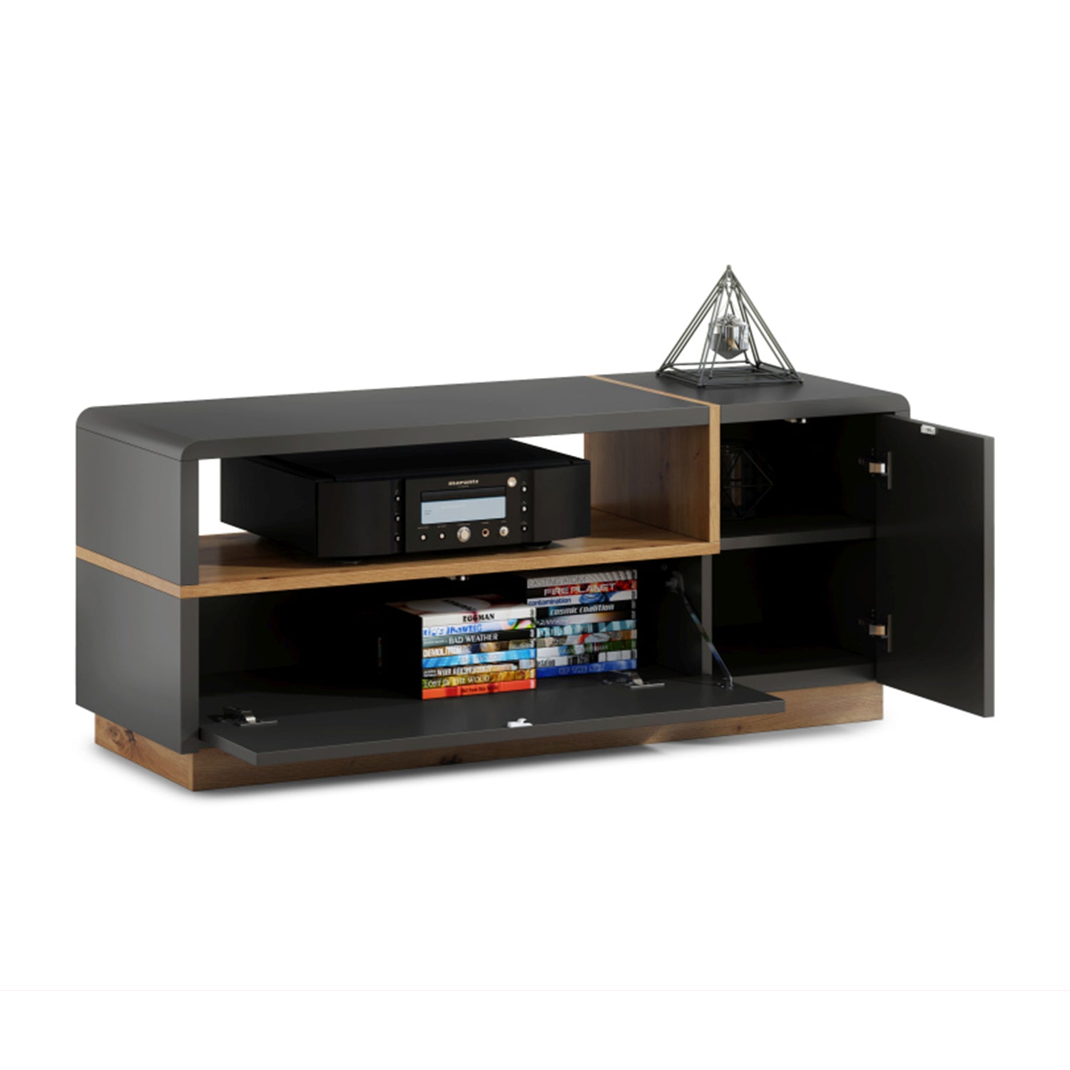 Folk Modern Loft Style TV Cabinet with Open Shelf – Anthracite / Artisan Oak