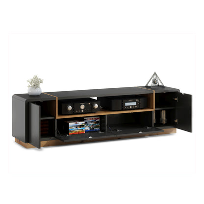 Folk Modern Loft Style Wide TV Cabinet with Open Shelf – Anthracite / Artisan Oak