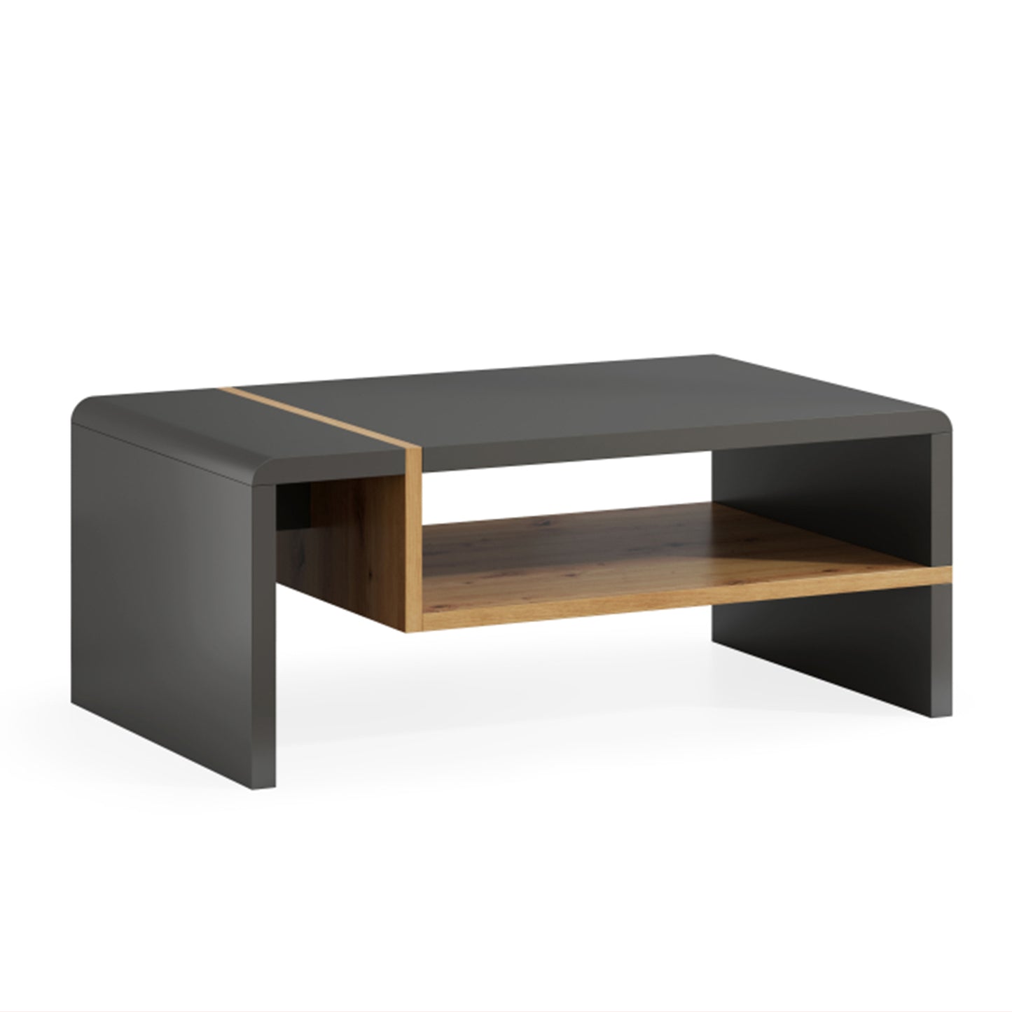 Folk Modern Loft Style Coffee Table with Open Shelf – Anthracite / Artisan Oak