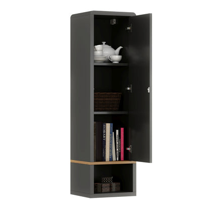 Folk Modern Loft Style Tall Wall Cabinet with Closed Door and Open Shelf – Anthracite / Artisan Oak