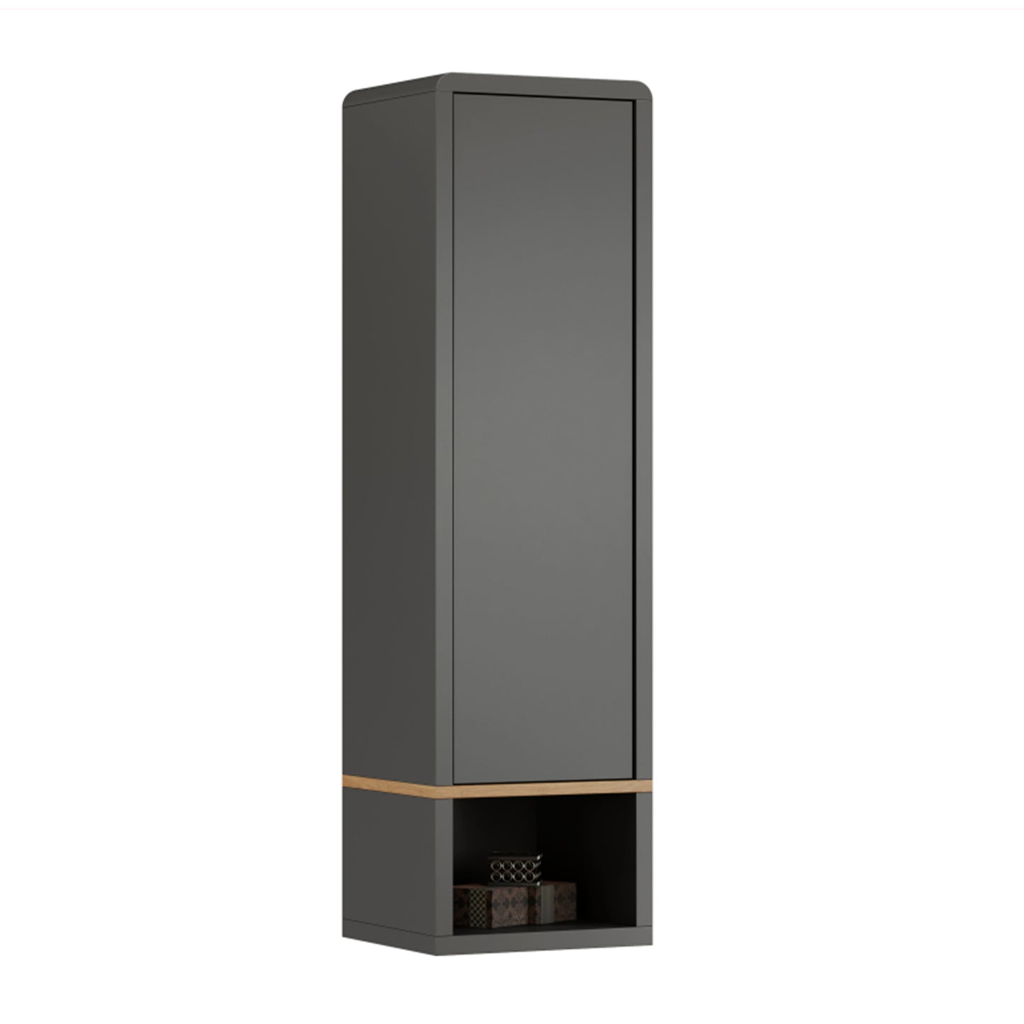 Folk Modern Loft Style Tall Wall Cabinet with Closed Door and Open Shelf – Anthracite / Artisan Oak