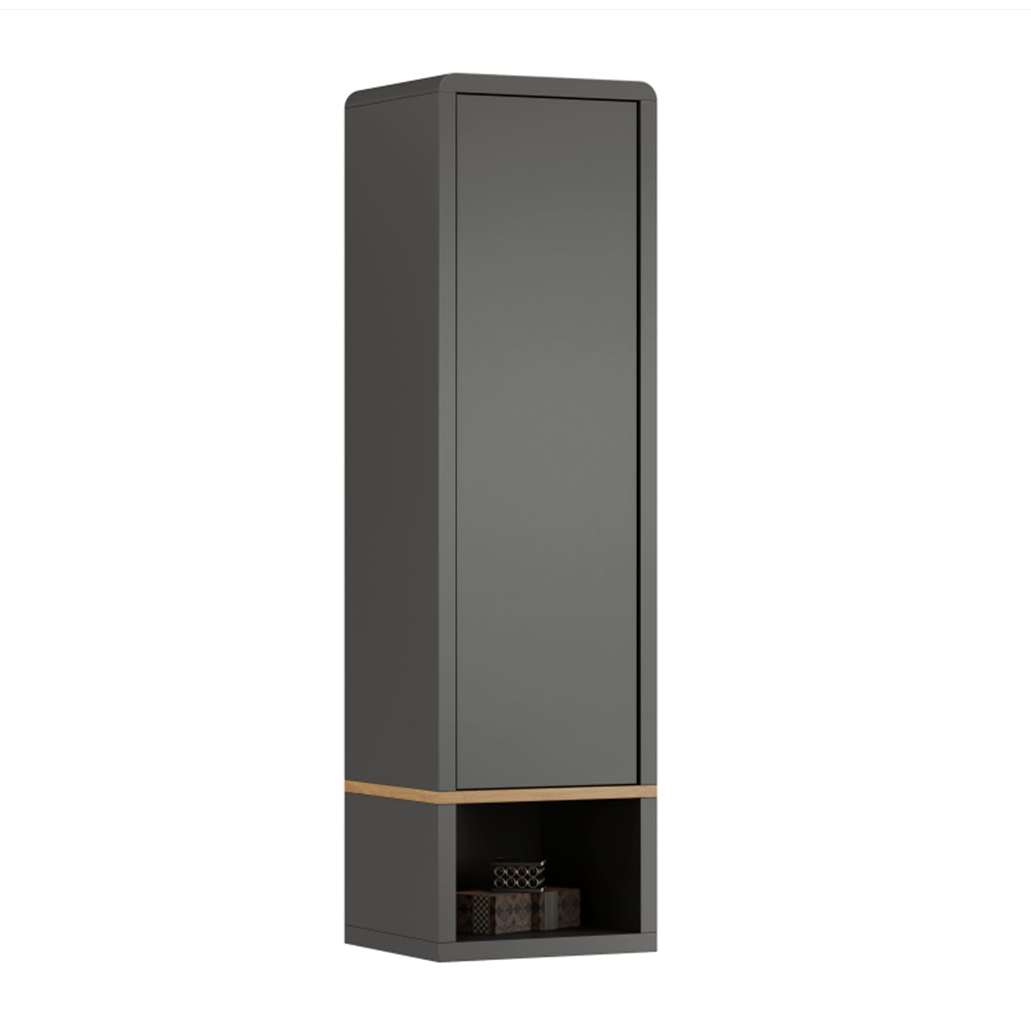 Folk Modern Loft Style Tall Wall Cabinet with Closed Door and Open Shelf – Anthracite / Artisan Oak