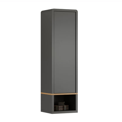 Folk Modern Loft Style Tall Wall Cabinet with Closed Door and Open Shelf – Anthracite / Artisan Oak