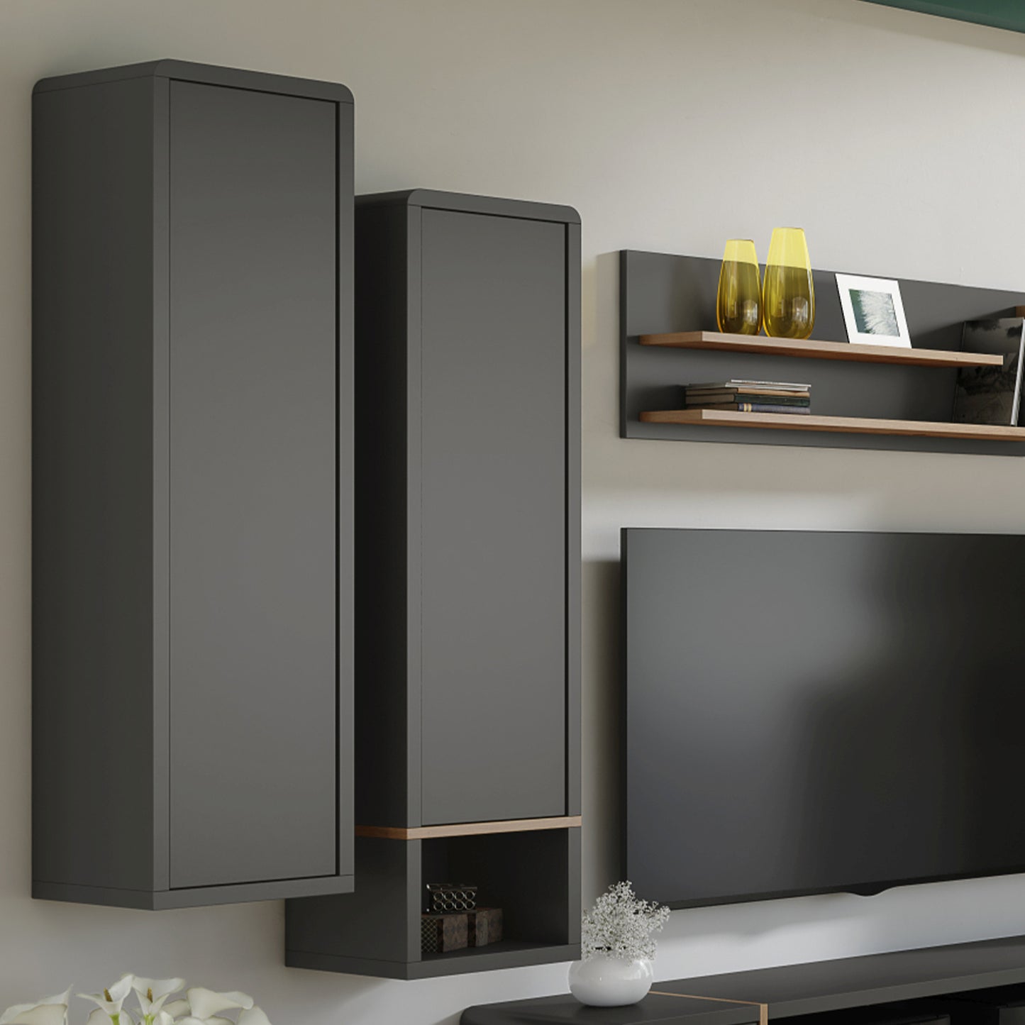 Folk Modern Loft Style Tall Wall Cabinet with Closed Door – Anthracite