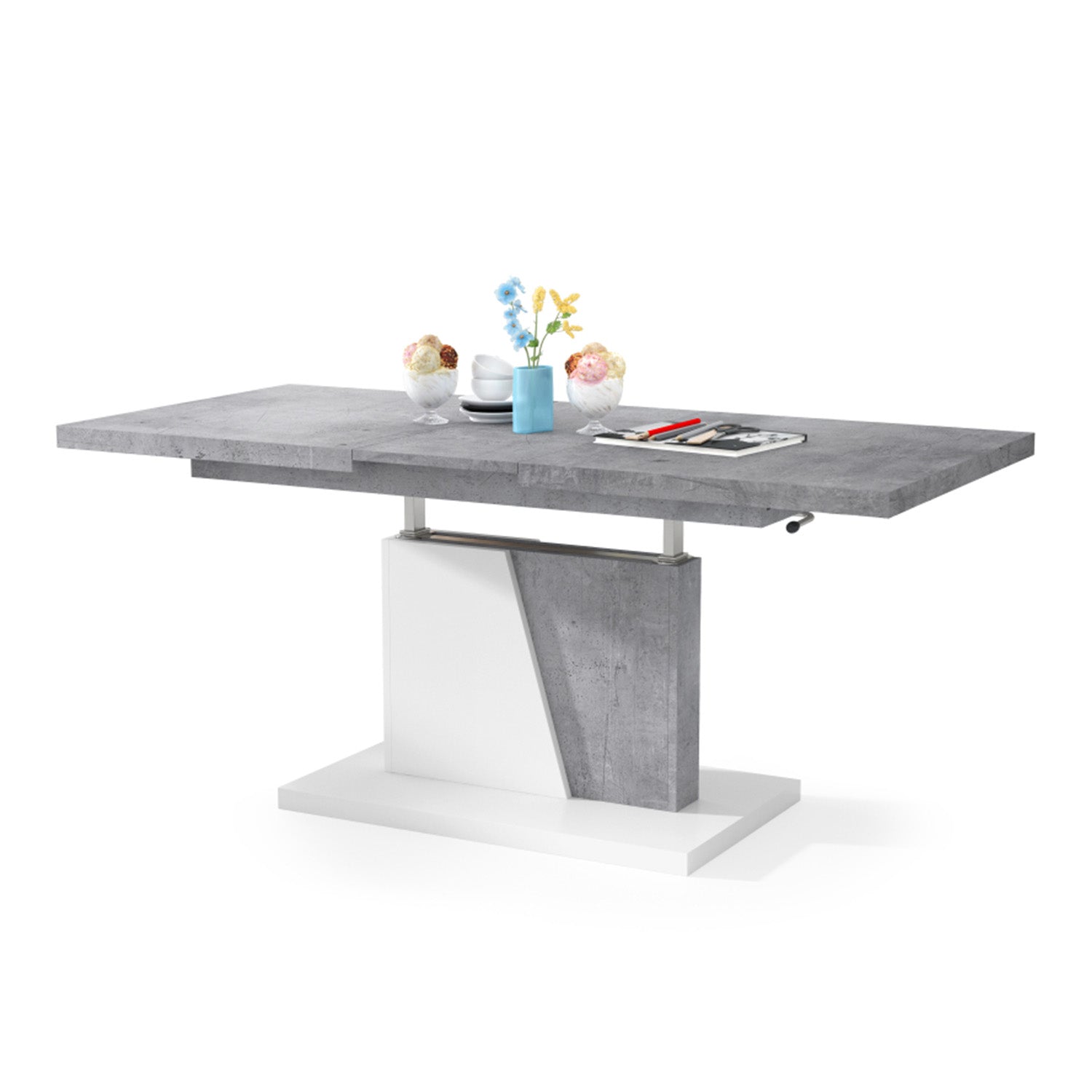 Gala 2 in 1 Extending Coffee / Dining Table - Concrete / White