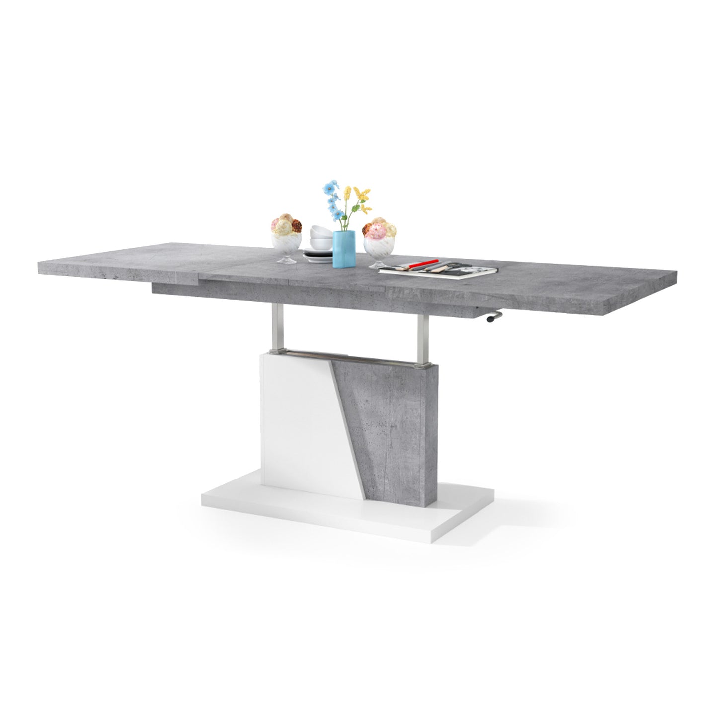 Gala 2 in 1 Extending Coffee / Dining Table - Concrete / White