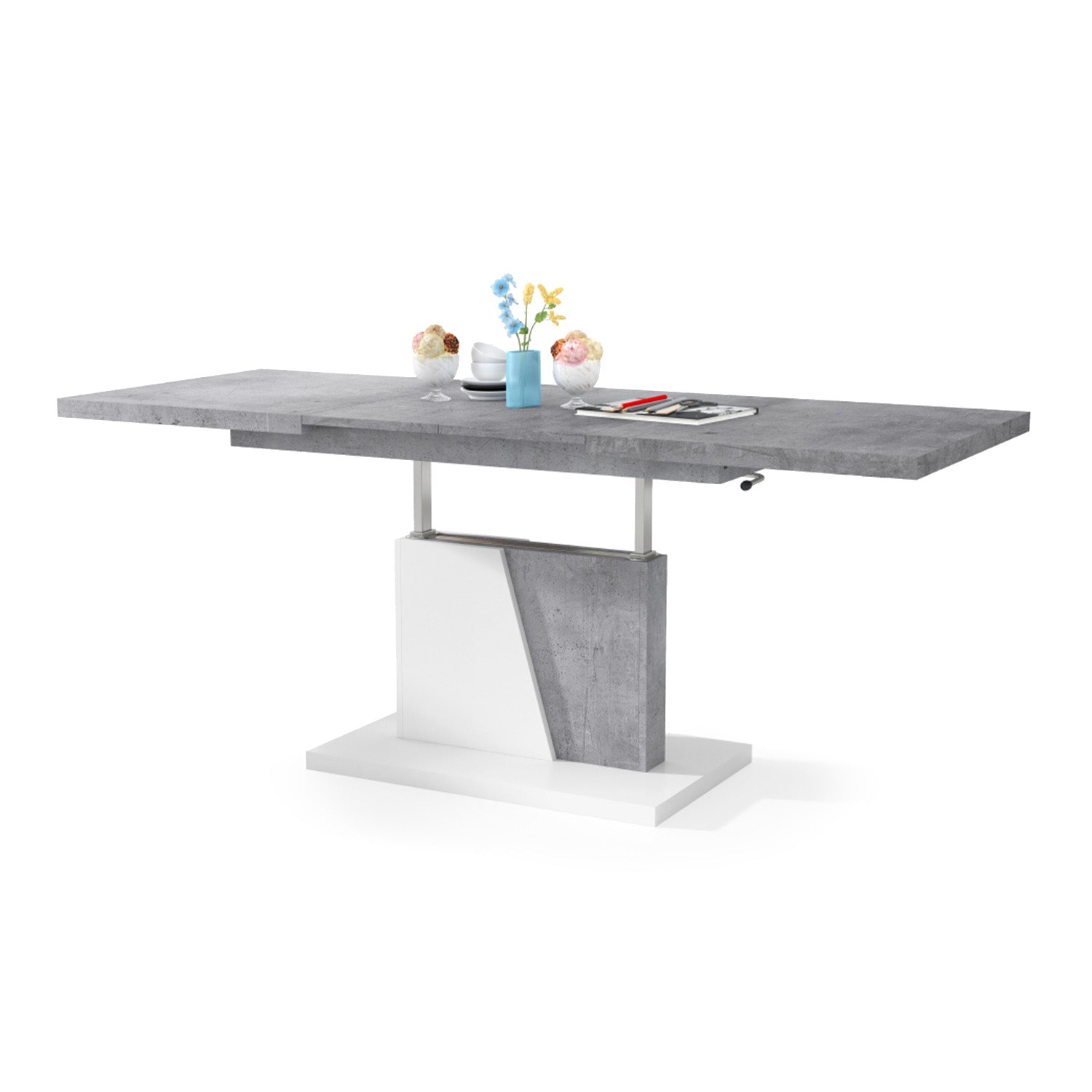 Gala 2 in 1 Extending Coffee / Dining Table - Concrete / White