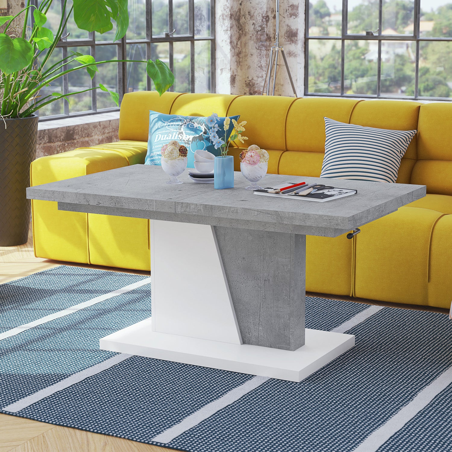 Gala 2 in 1 Extending Coffee / Dining Table - Concrete / White