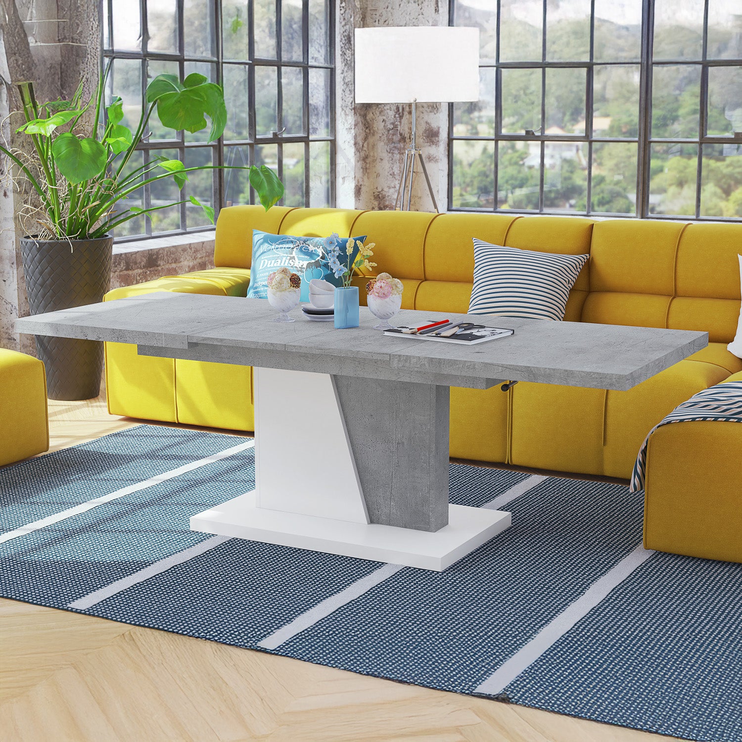 Gala 2 in 1 Extending Coffee / Dining Table - Concrete / White