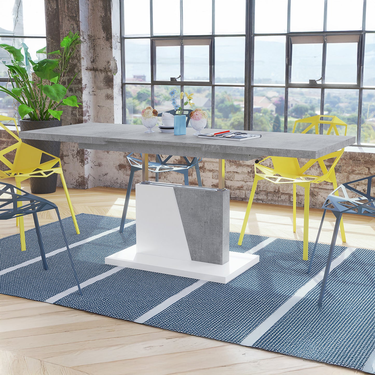 Gala 2 in 1 Extending Coffee / Dining Table - Concrete / White