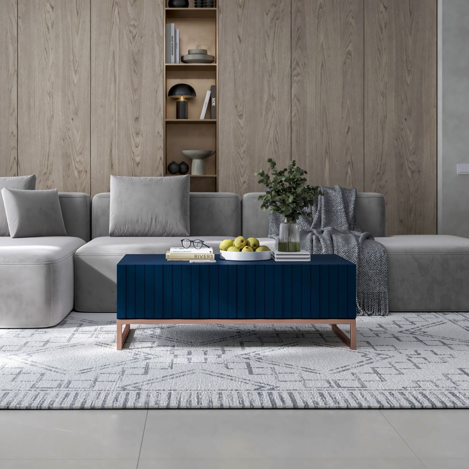 Elpis Glamour Coffee Table 110 cm - Navy Matt / Copper Frame