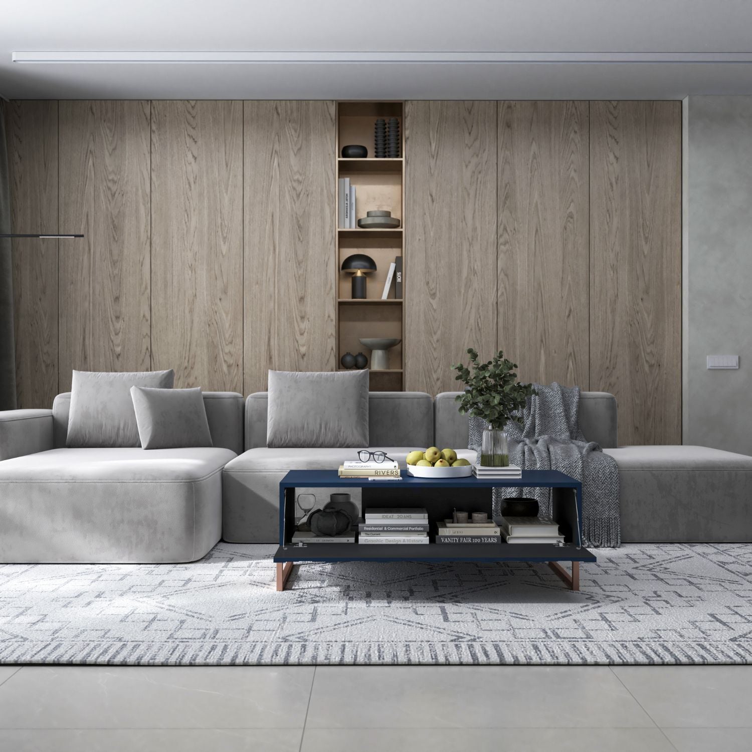 Elpis Glamour Coffee Table 110 cm - Navy Matt / Copper Frame