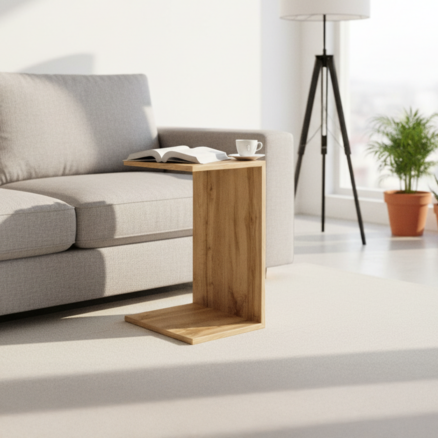 C-Shaped End Table Perfect for Sofa, Bed or Lounge Area - Wotan Oak