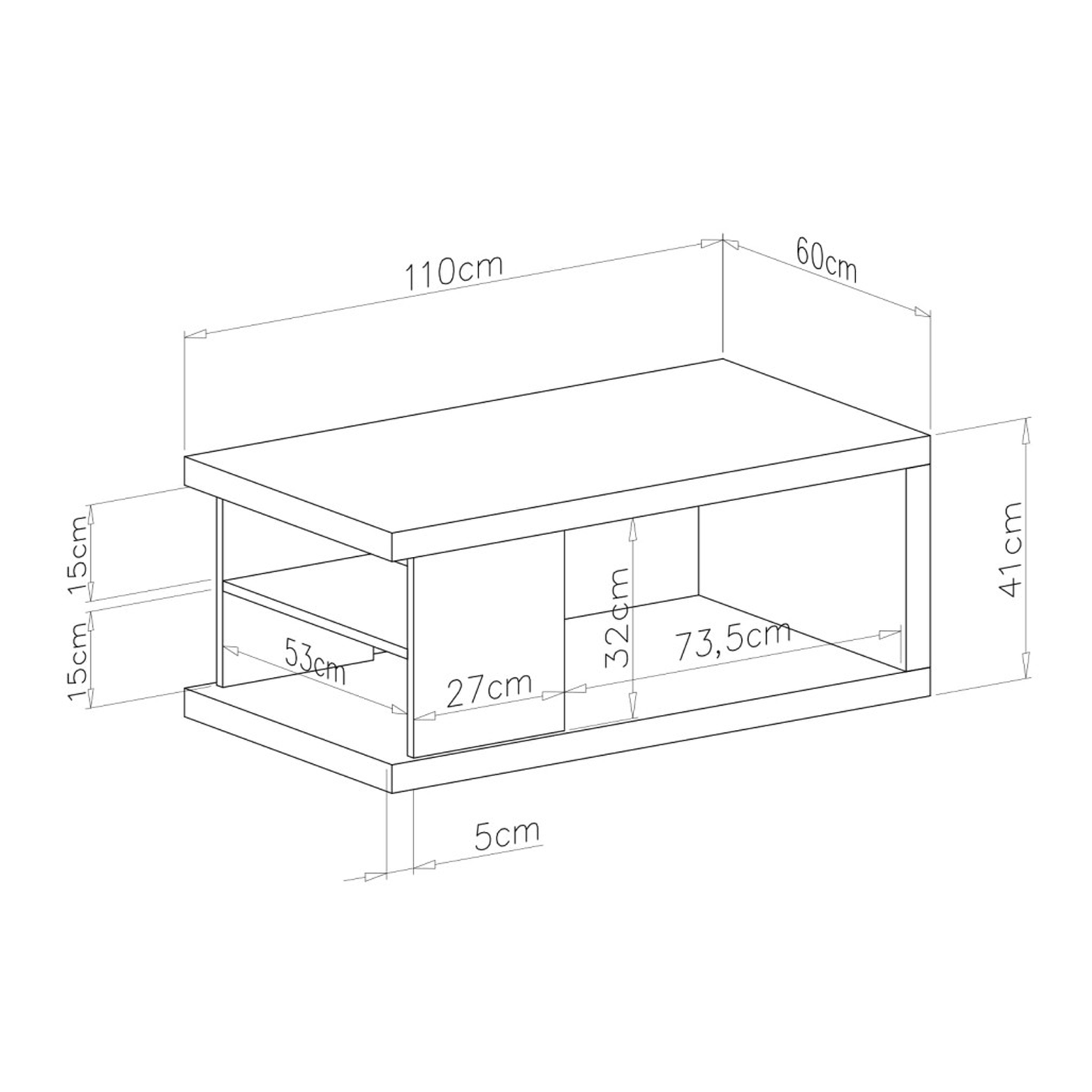 Lana Modern Coffee Table with Open Storage Shelves – Elegant Walnut