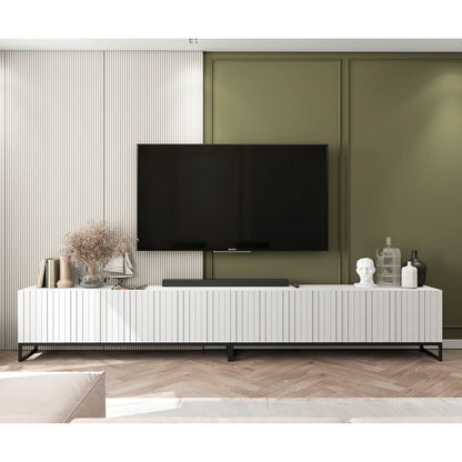 Elpis Glamour Standing TV Cabinet Media Unit with Storage Extra Long 8D 300cm - White Matt / Black Frame