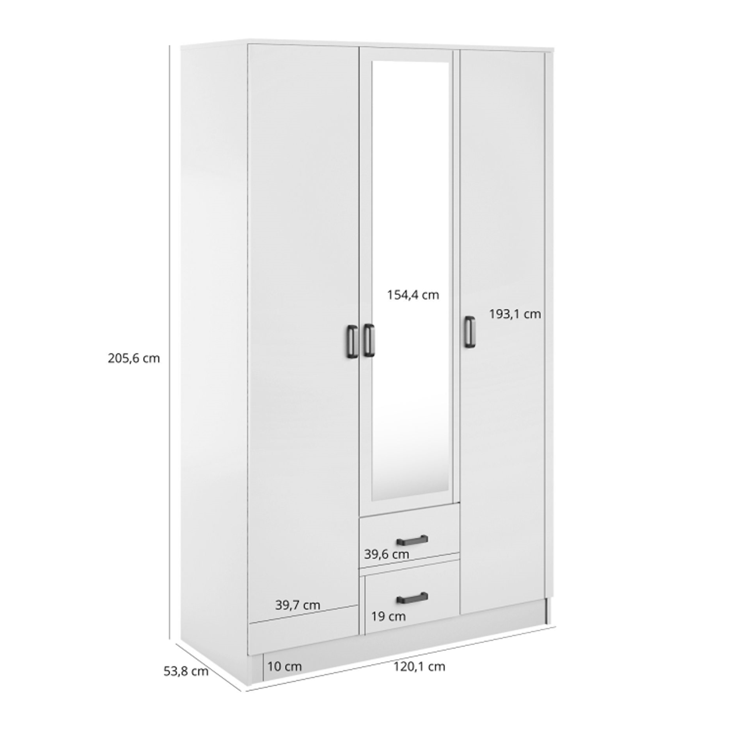 Theda Wardrobe with Mirror and Drawers - White