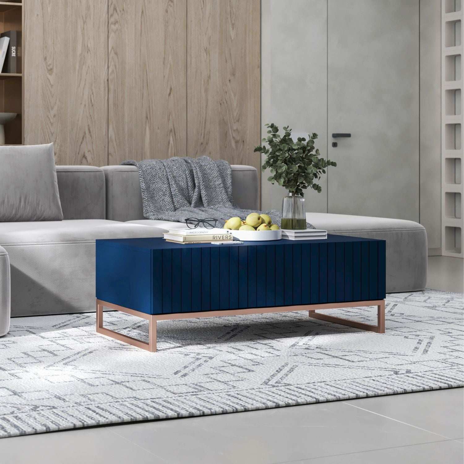Elpis Glamour Coffee Table 110 cm - Navy Matt / Copper Frame