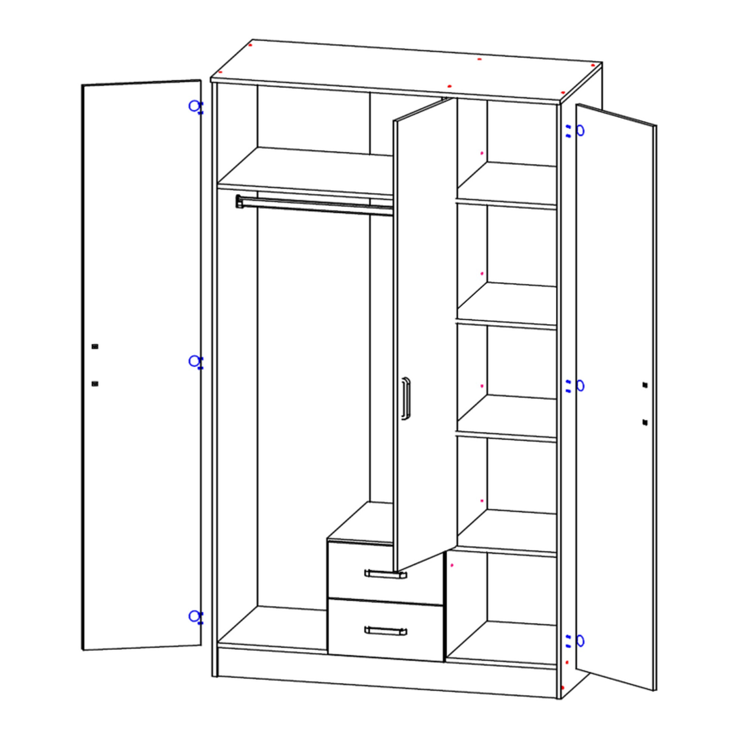 Theda Wardrobe with Mirror and Drawers - White