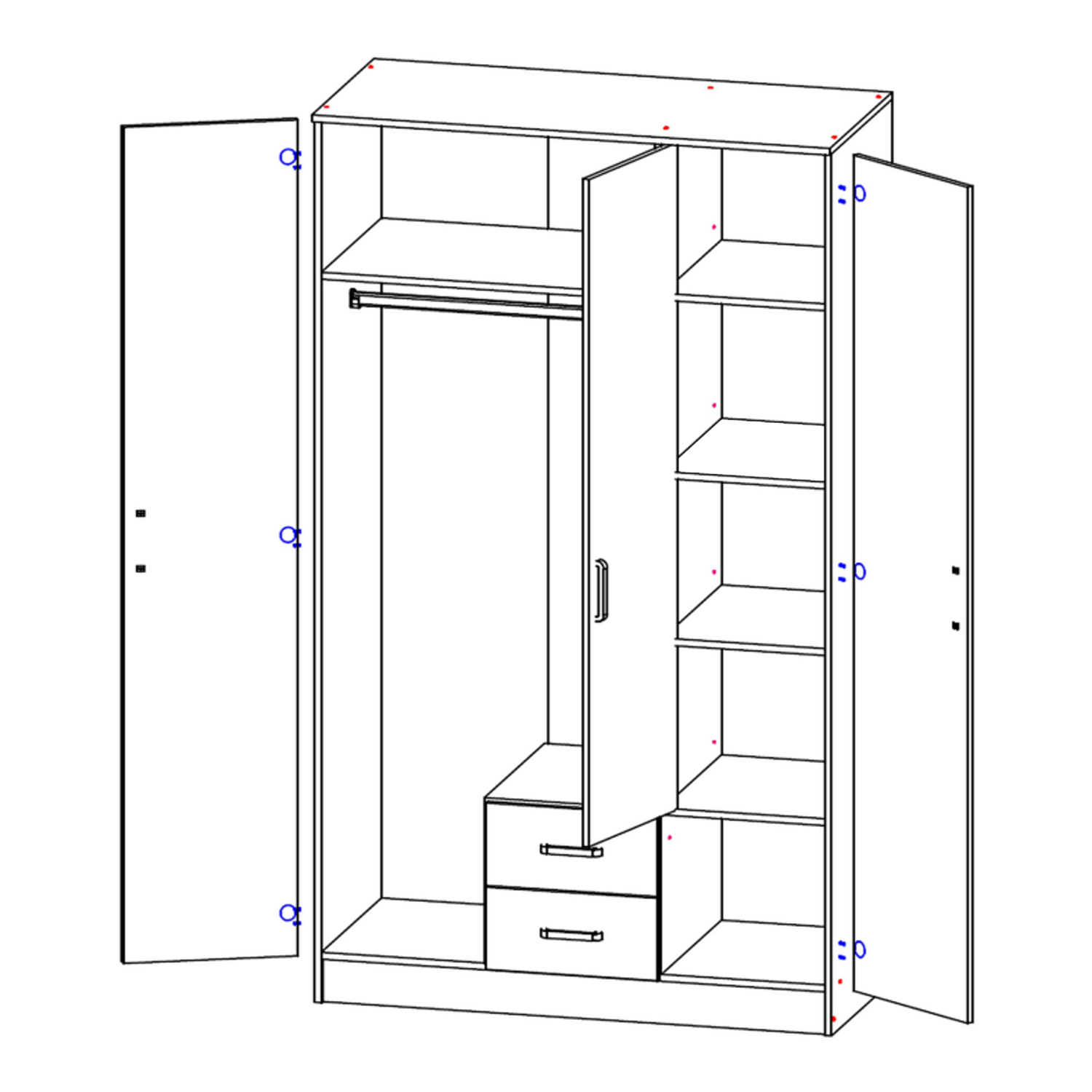 Theda Wardrobe with Mirror and Drawers - White