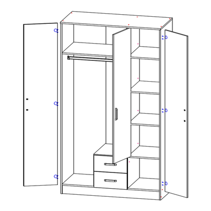 Theda Wardrobe with Mirror and Drawers - White