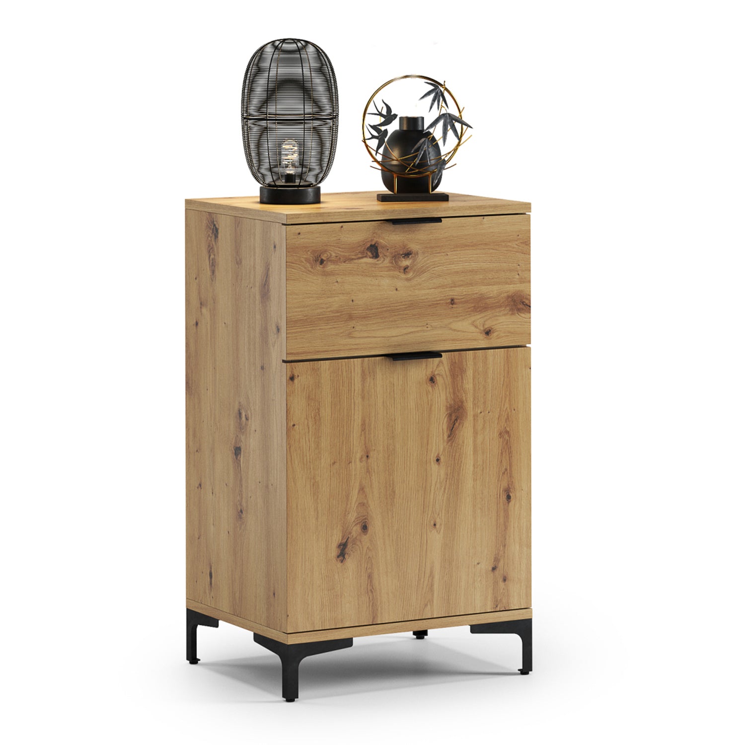 Lana Modern Slim Sideboard with Drawer and Cupboard – Oak Artisan