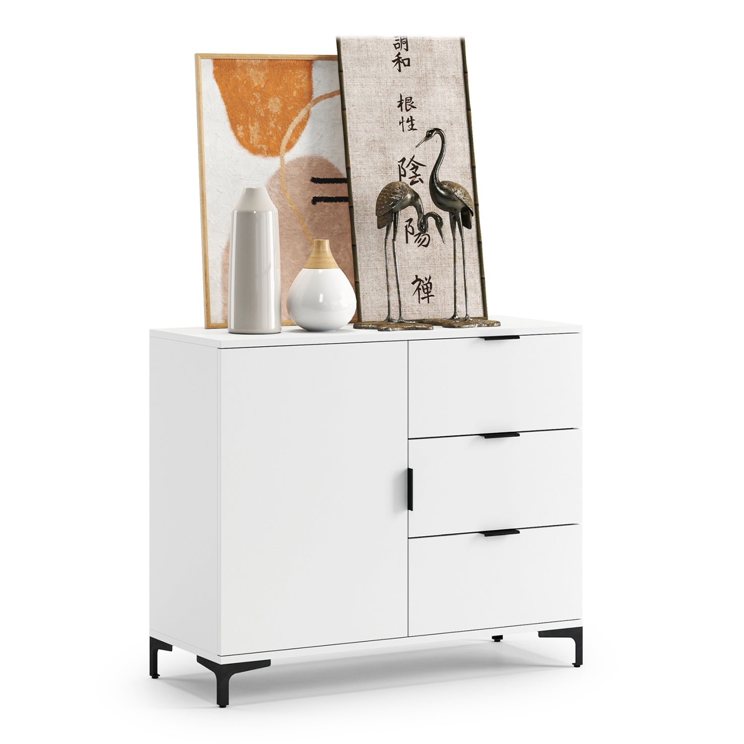 Lana Modern Sideboard with Drawers and Cabinet – White