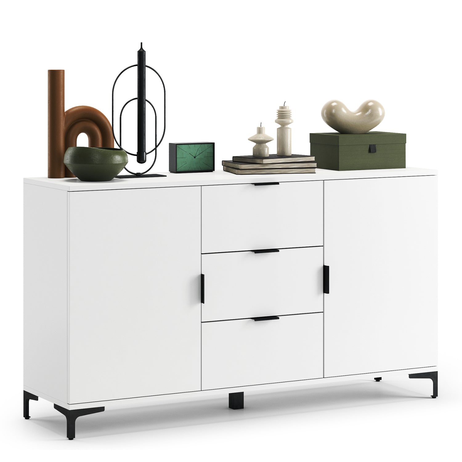 Lana Modern Storage Sideboard with Cabinets and Drawers – White