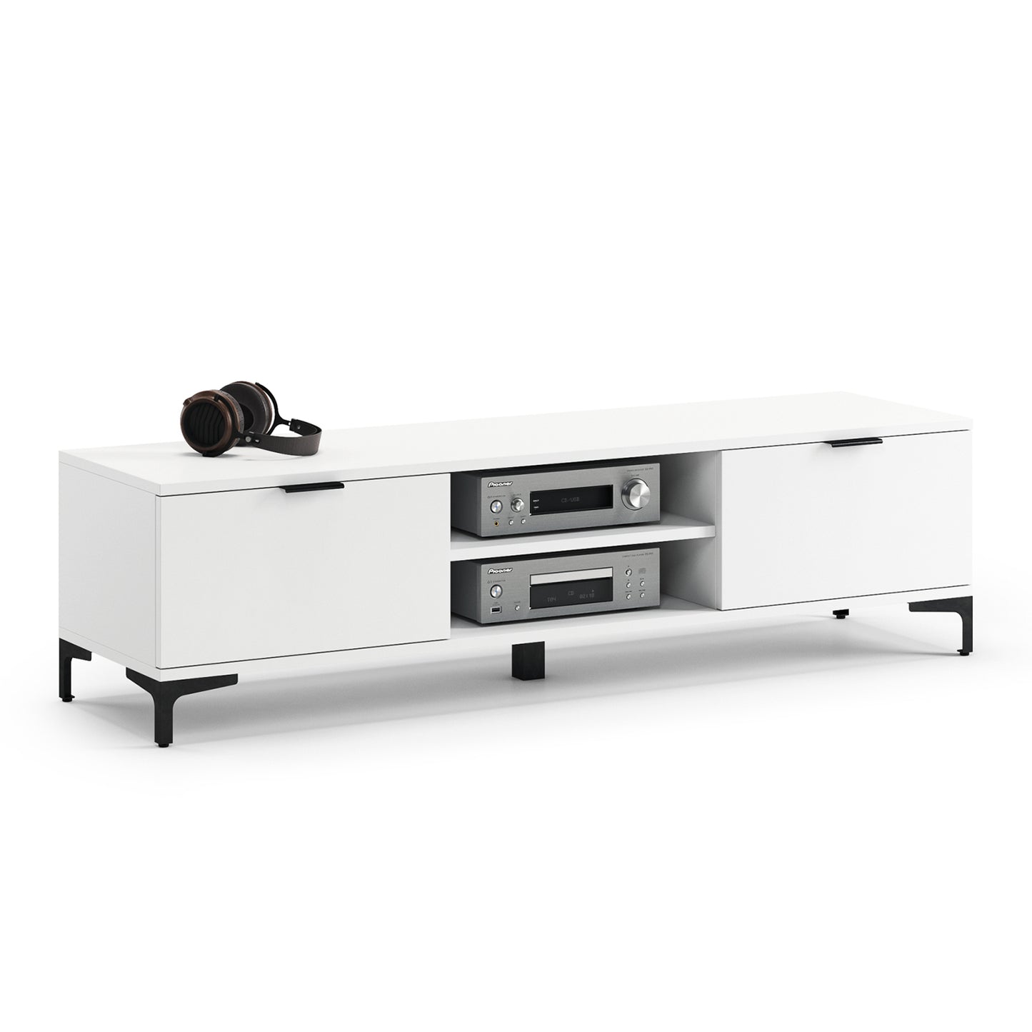 Luna Modern TV Stand with Open Shelving and Cabinets – White