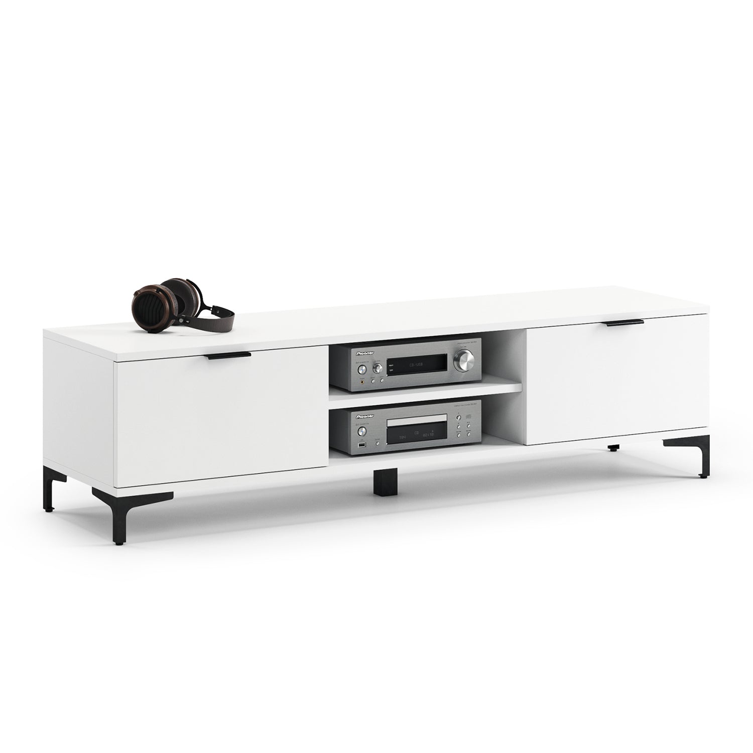 Luna Modern TV Stand with Open Shelving and Cabinets – White