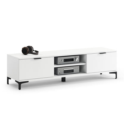 Luna Modern TV Stand with Open Shelving and Cabinets – White