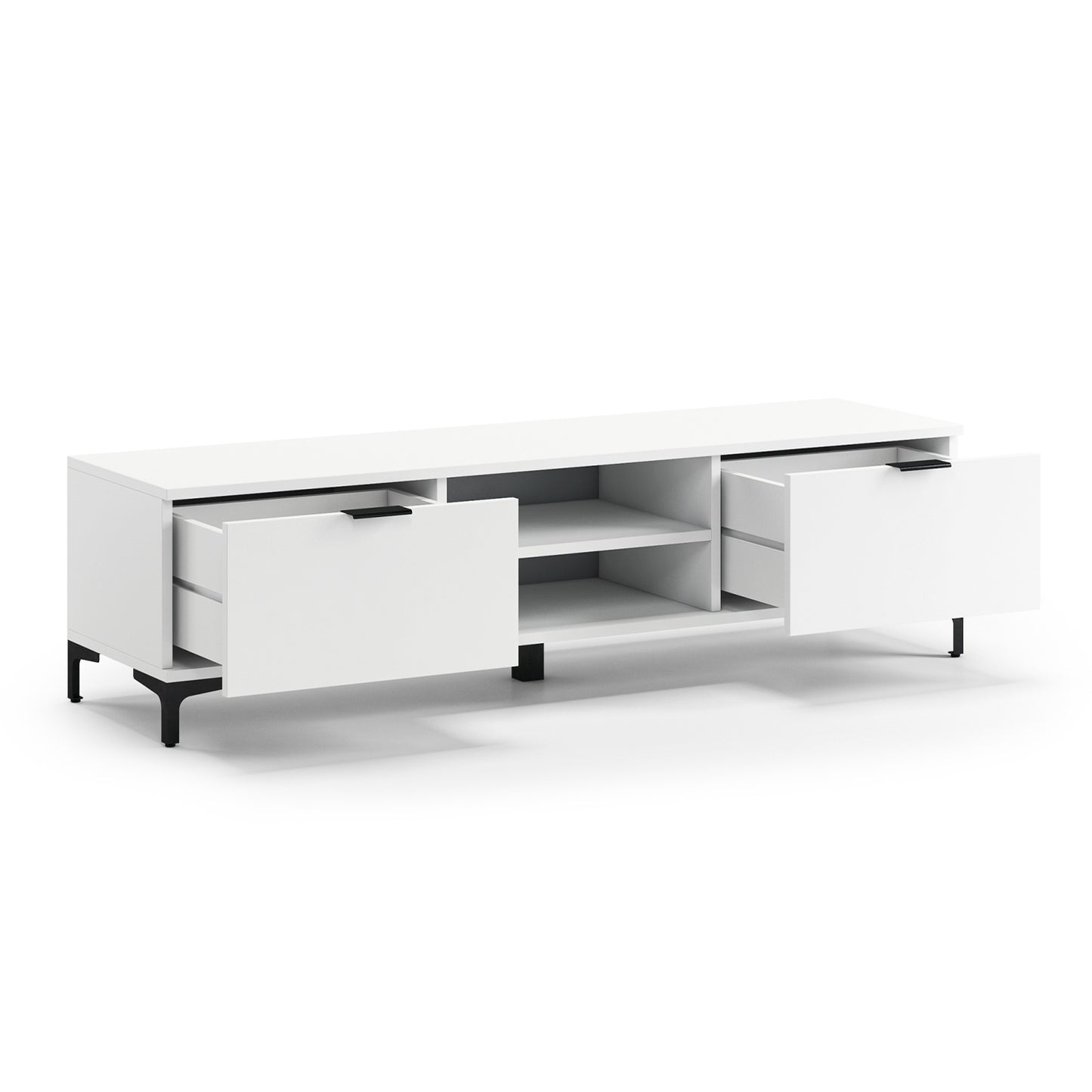 Luna Modern TV Stand with Open Shelving and Cabinets – White