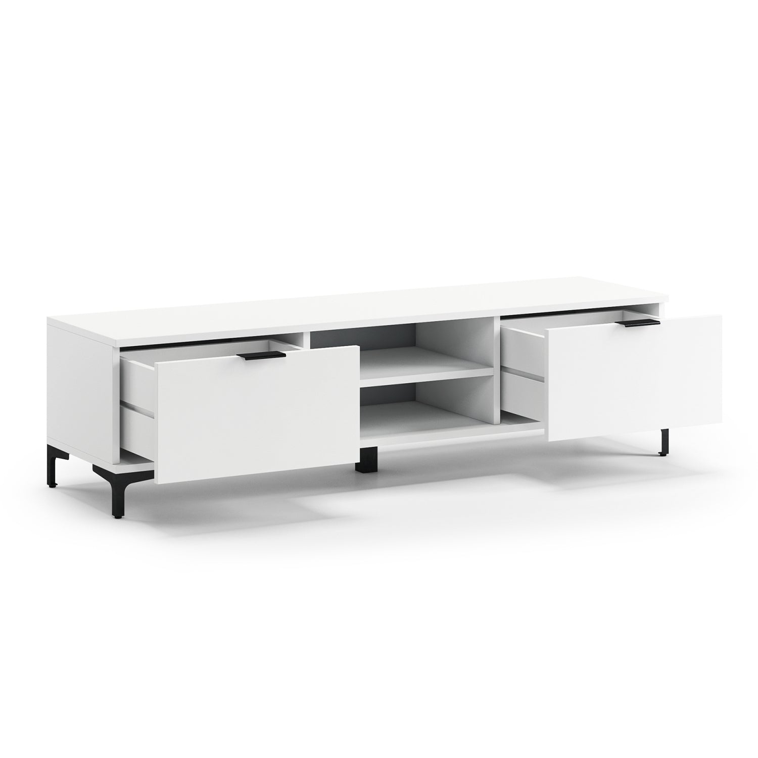 Luna Modern TV Stand with Open Shelving and Cabinets – White