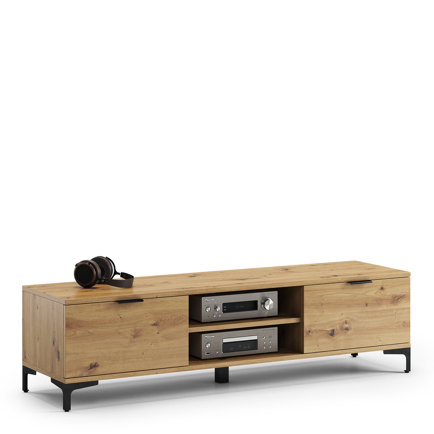 Lana Modern TV Stand with Open Shelving and Cabinets – Oak Artisan