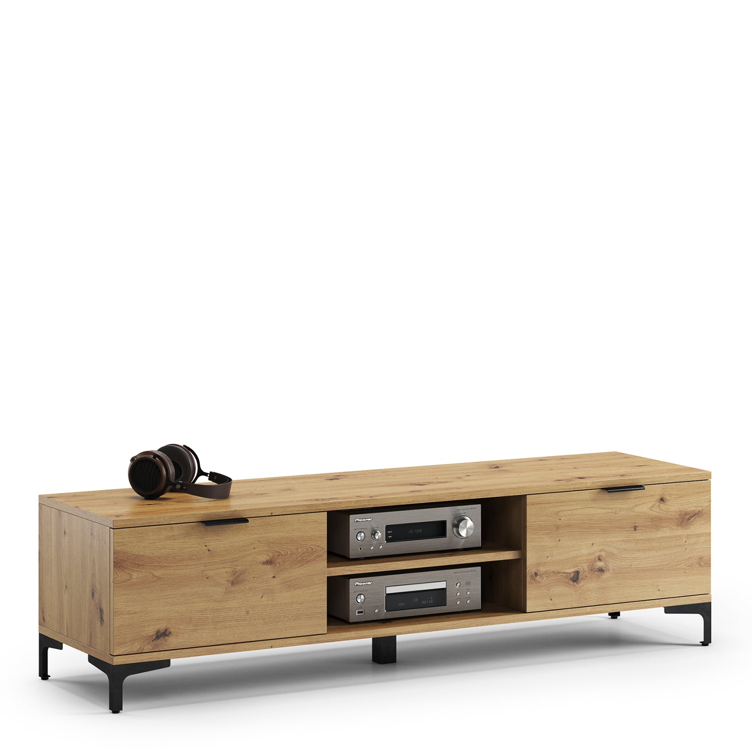 Lana Modern TV Stand with Open Shelving and Cabinets – Oak Artisan