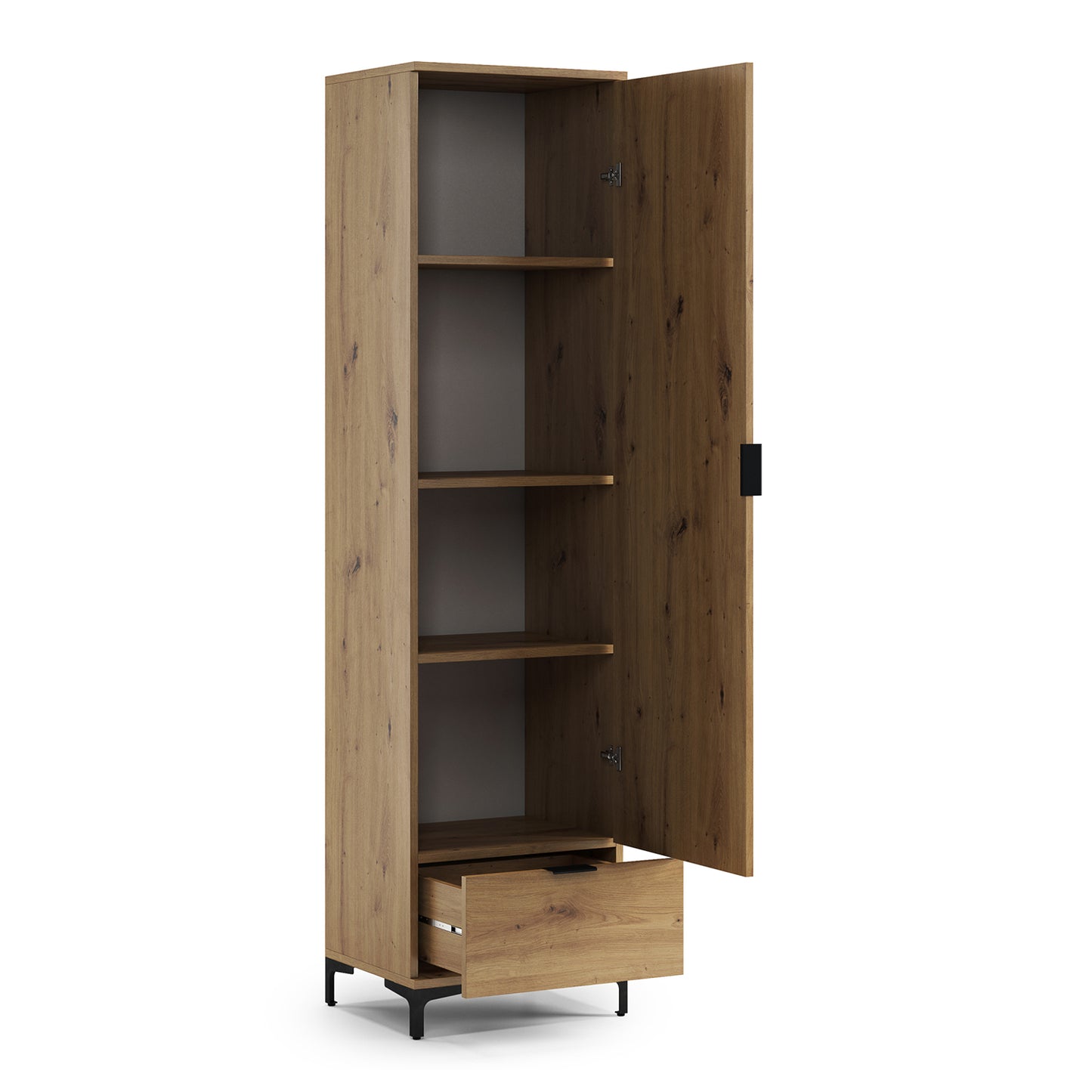 Lana Modern Tall Cabinet with Door and Drawer – Oak Artisan