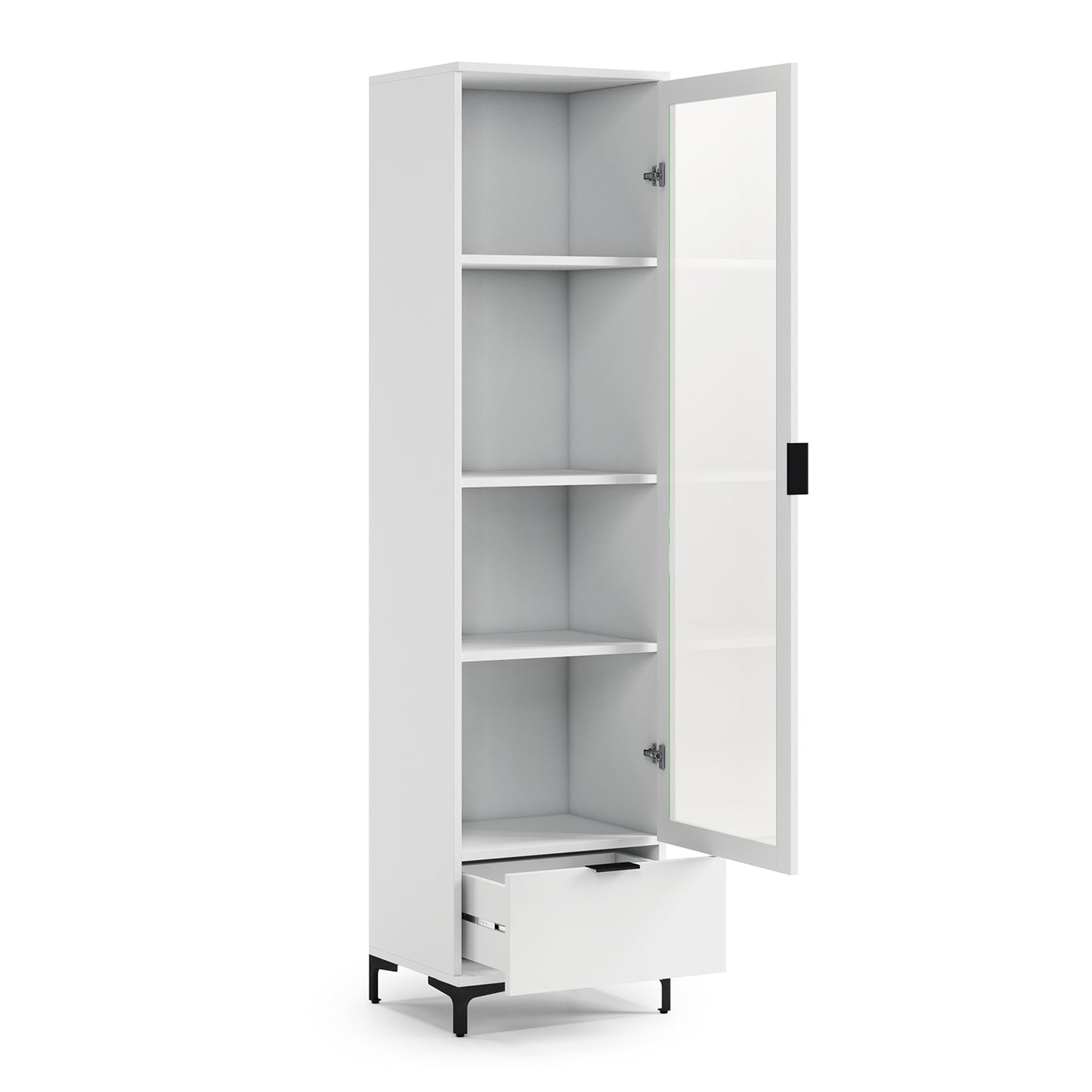 Lana Modern Display Cabinet with Glass Door and Drawer – White